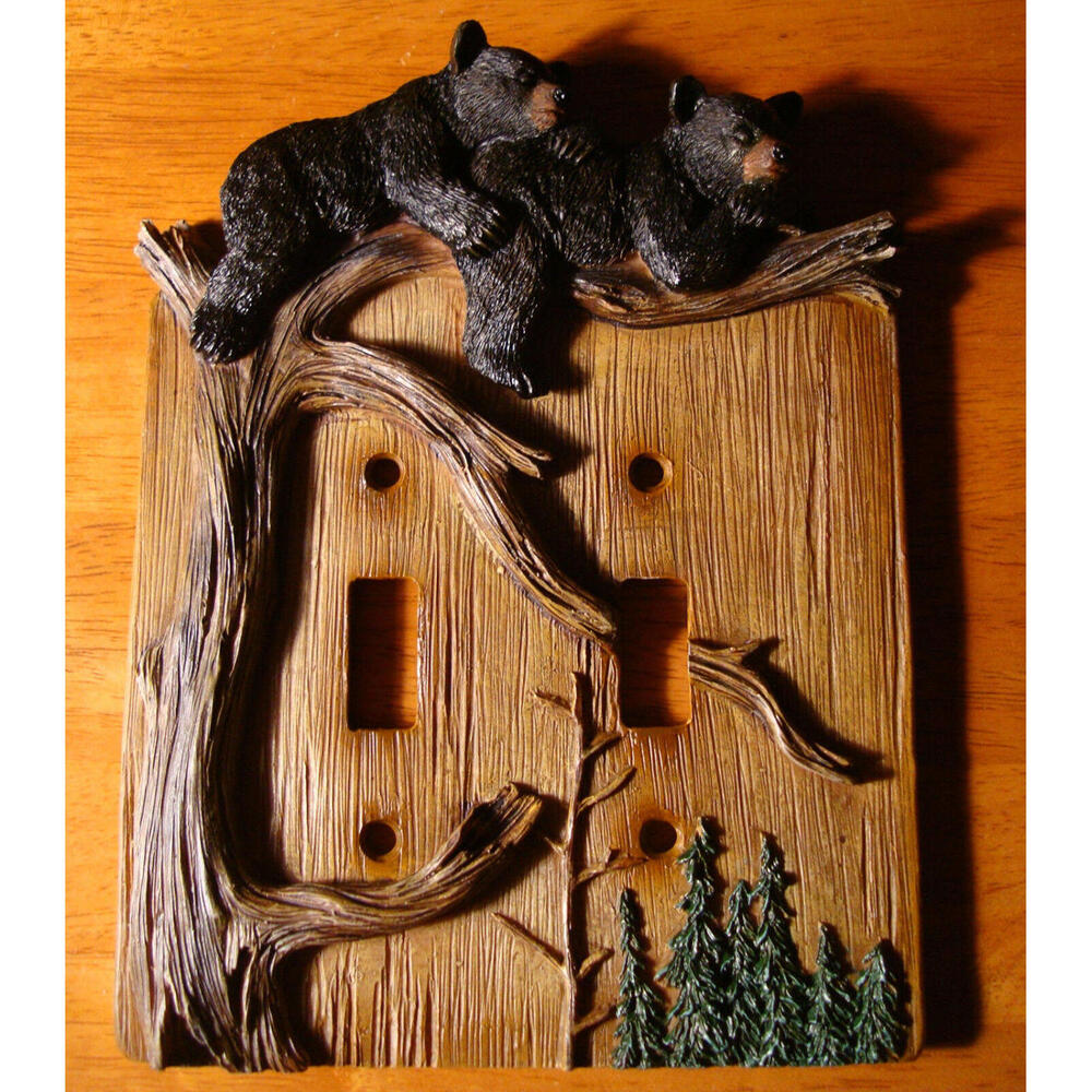 BLACK BEAR CUB DOUBLE TOGGLE LIGHT SWITCH WALL PLATE COVER Cabin Lodge Decor NEW